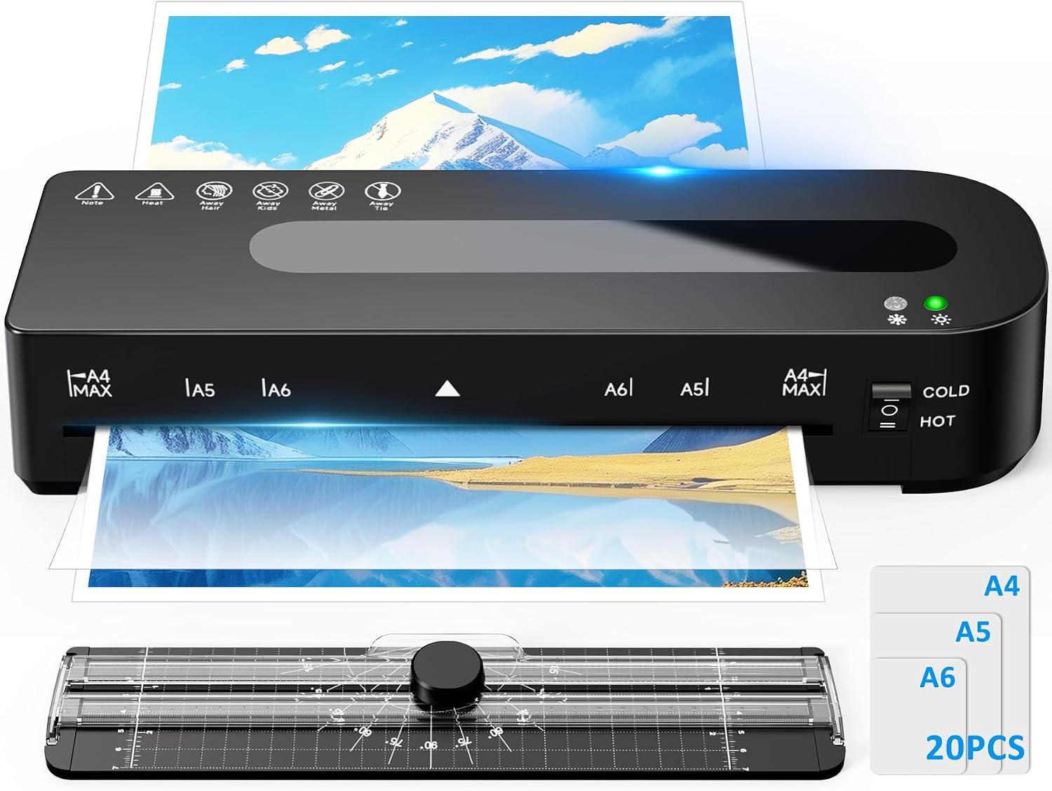 9 Inch Laminator Machine Hot & Cold with 20 Laminating Sheets and Trimmer | A4 Laminating Machine for Office, School, Business and Home